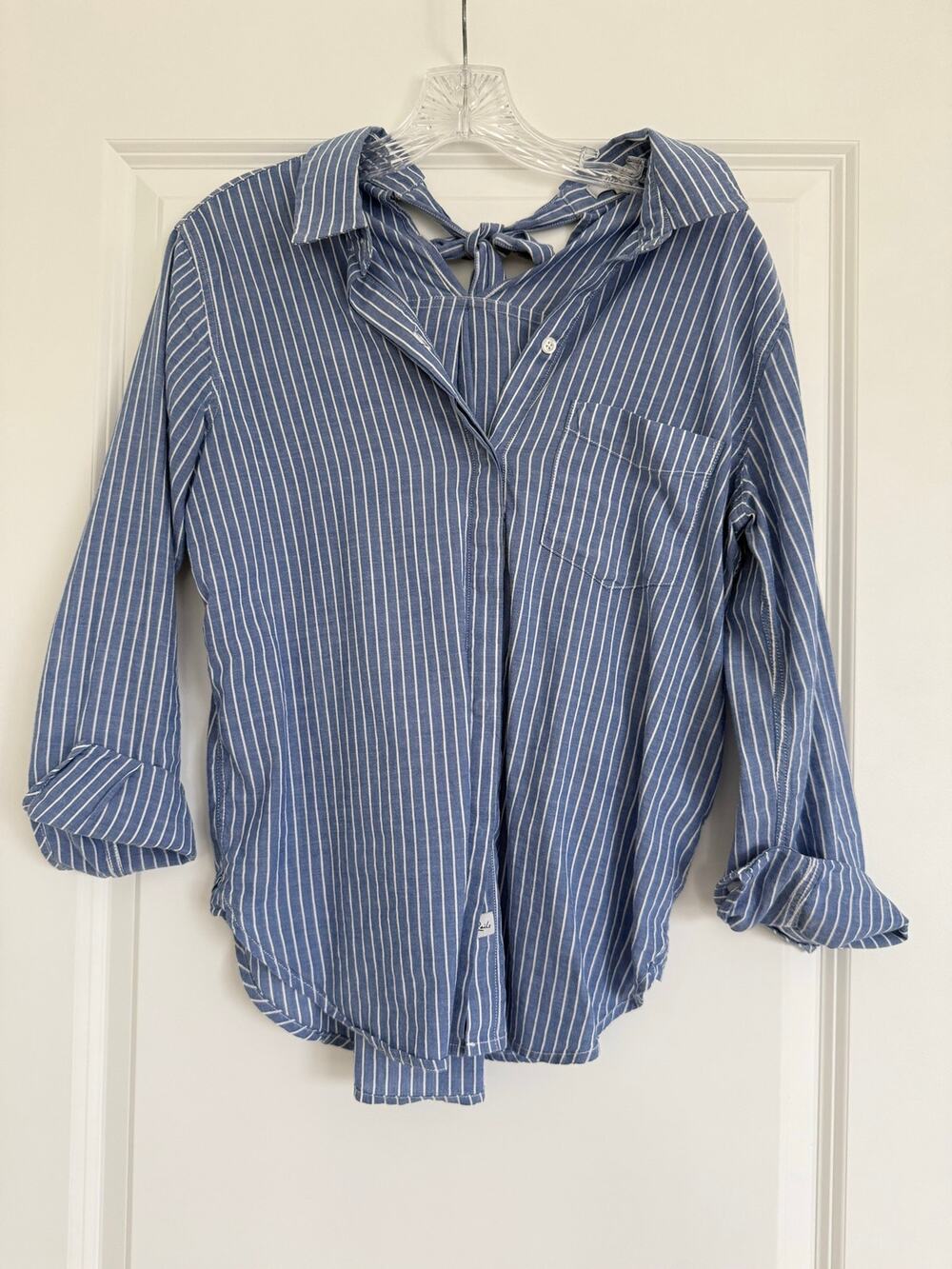 Rails Women’s Mimi Striped Shirt Blue White Back Tie Size S